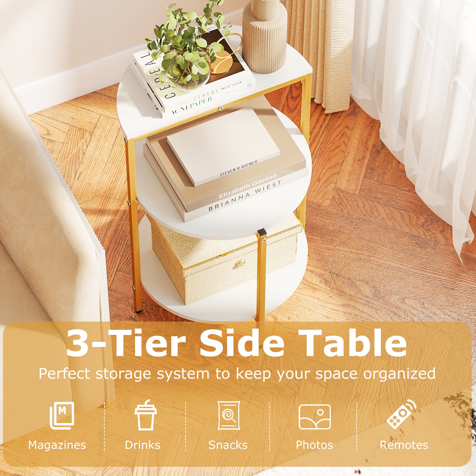 3-Tier Round End Table for Small Space and Bedroom Room-Set of 2