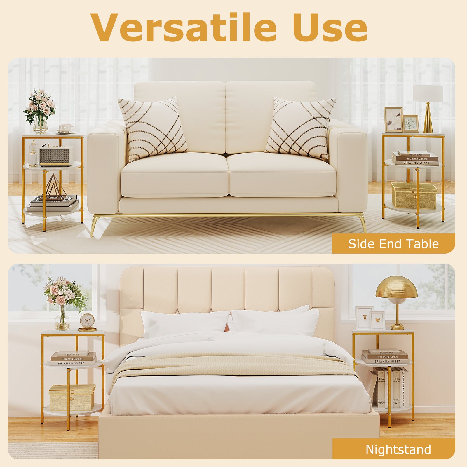 3-Tier Round End Table for Small Space and Bedroom Room-Set of 1
