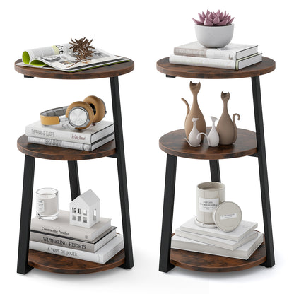 3-Tier Accent Round Side Table with Metal Frame
