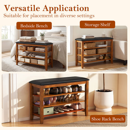 3-Tier Shoe Rack Bench with Adjustable Shelves and Soft Cushion for Entryway and Living Room