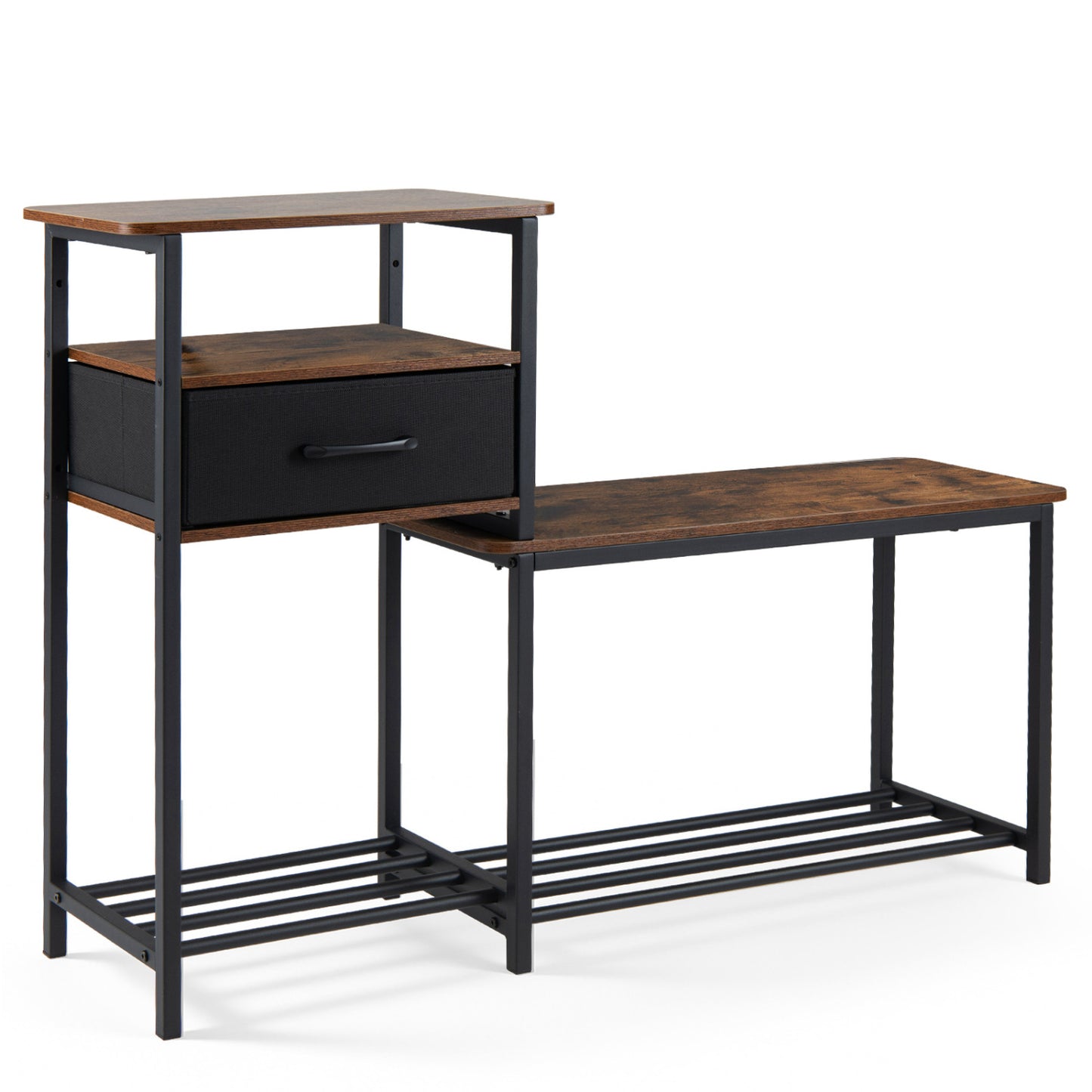 3-Tier Shoe Storage Bench with Drawer and Metal Frame