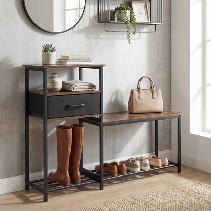 3-Tier Shoe Storage Bench with Drawer and Metal Frame