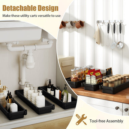 3-Tier Slim Rolling Storage Cart 2-Pack Mobile Bathroom Organizer with Wheels-Black