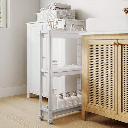 3-Tier Slim Rolling Storage Cart 2-Pack Mobile Bathroom Organizer with Wheels-White