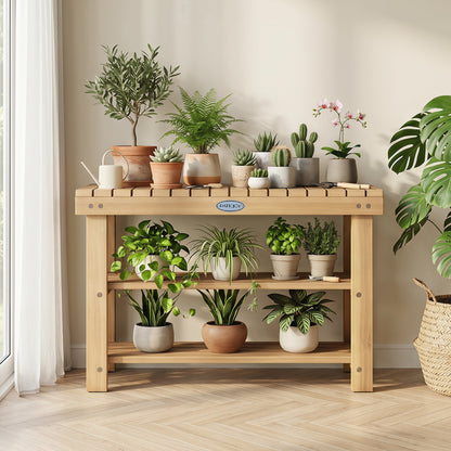 3-Tier Solid Wood Shoe Rack Bench with Slatted Shelves