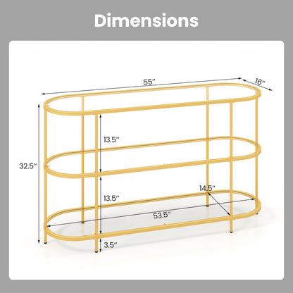 3 Tier TV Stand Console Table with Tempered Glass Shelves for Living Room-Golden