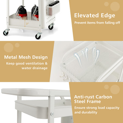 3-Tier Utility Storage Cart with DIY Pegboard Baskets-White