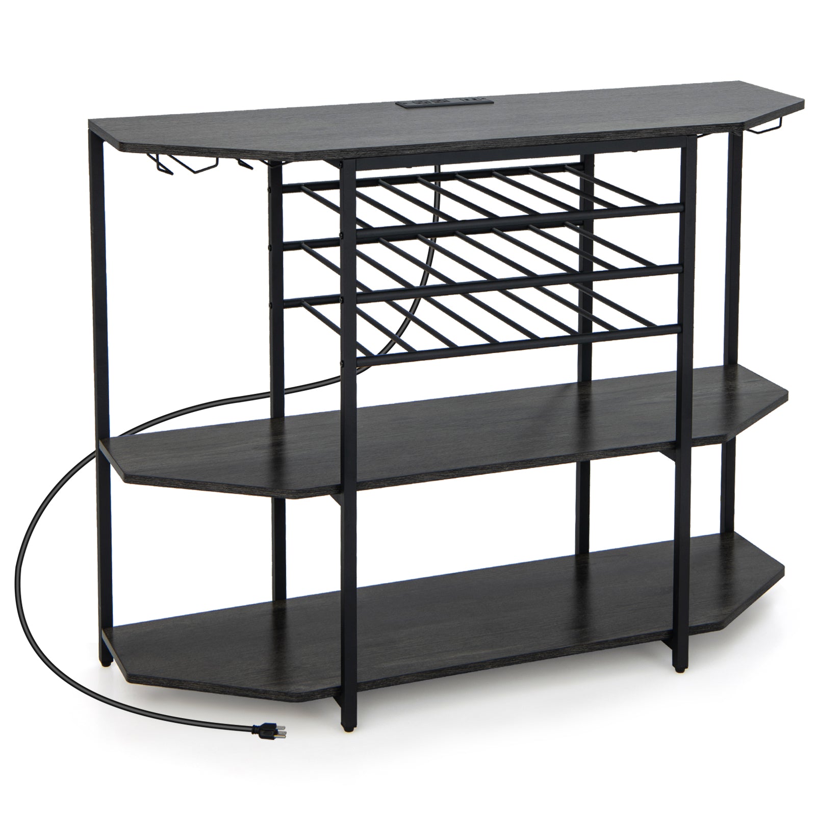 3-Tier Wine Bar Cabinet with Storage Shelves-Gray - Gray