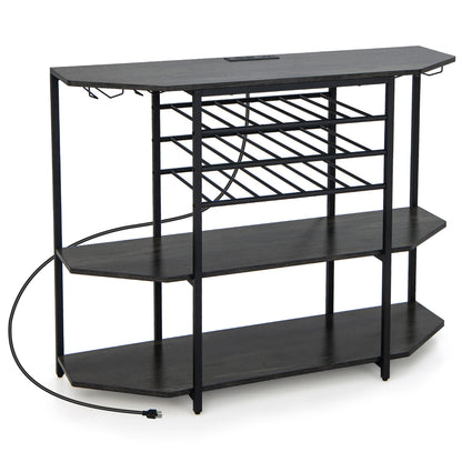 3-Tier Wine Bar Cabinet with Storage Shelves-Gray - Gray
