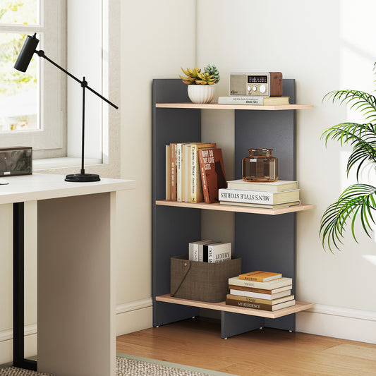 3 Tier Wooden Bookshelf with Anti-Tipping Kit-Oak