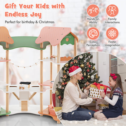 3-Tier Wooden Dollhouse for Kids Aged 3-8 Years Old with 32 Pieces of Accessories-Multicolor