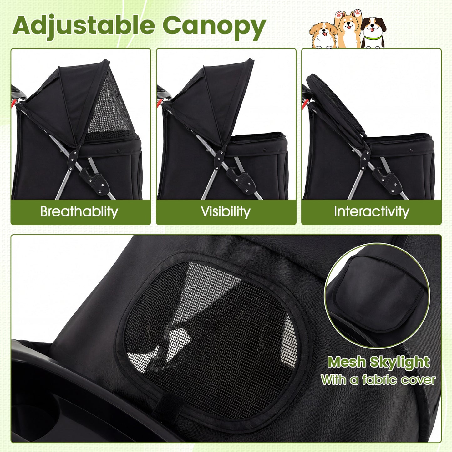 3 Wheel Pet Stroller for Small Dogs Cats up to 33 LBS-Black