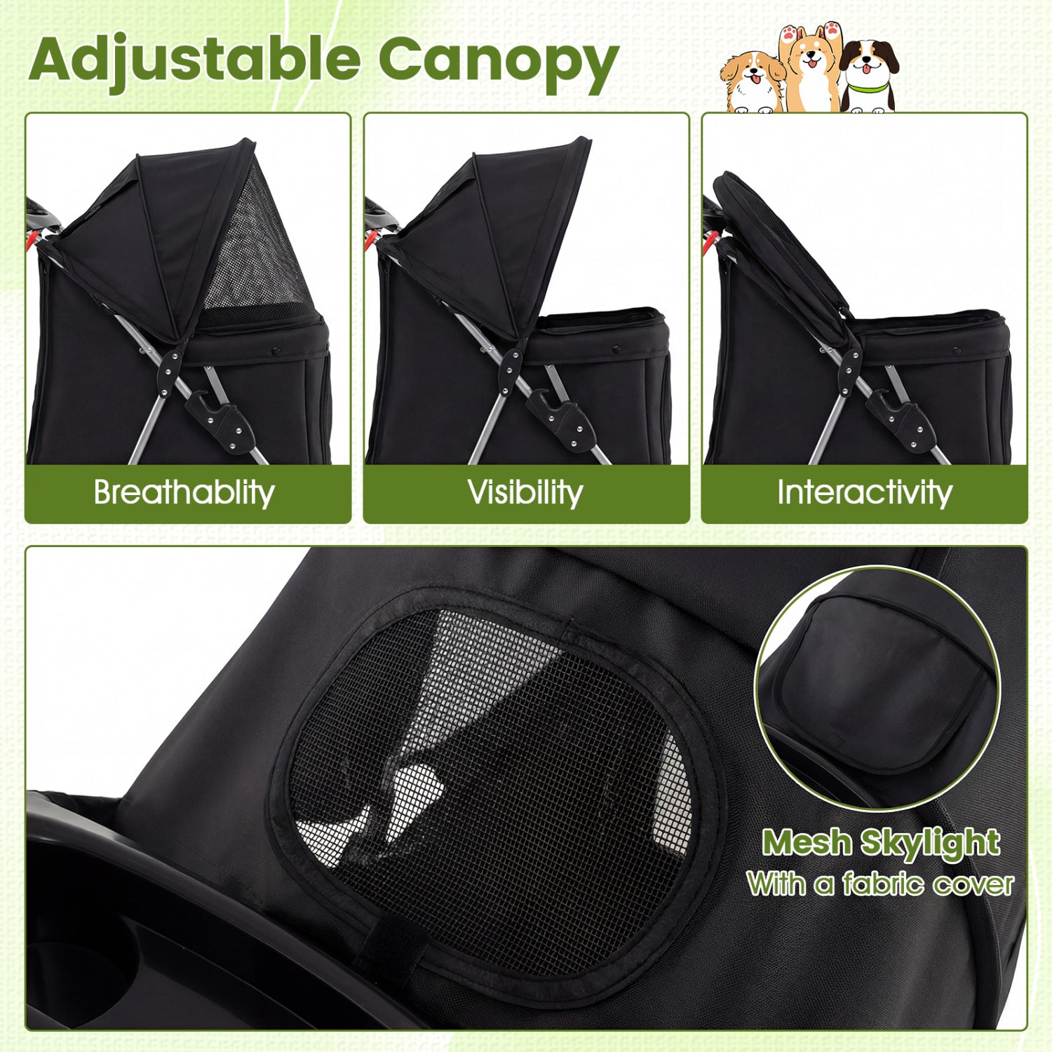 3 Wheel Pet Stroller for Small Dogs Cats up to 33 LBS-Black