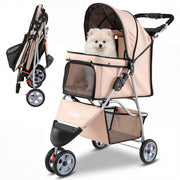 3 Wheel Pet Stroller for Small Dogs Cats up to 33 LBS-Beige