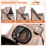 3 Wheel Pet Stroller for Small Dogs Cats up to 33 LBS-Beige