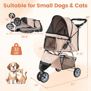 3 Wheel Pet Stroller for Small Dogs Cats up to 33 LBS-Beige