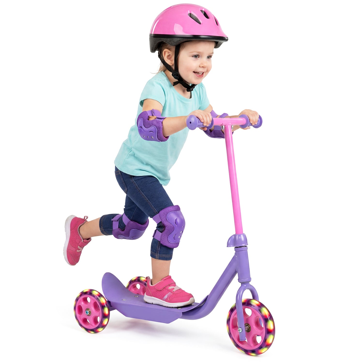 3 Wheels Scooter for Kids Age 2+ with LED Light-Up Wheels and Wide Anti-Slip Deck
