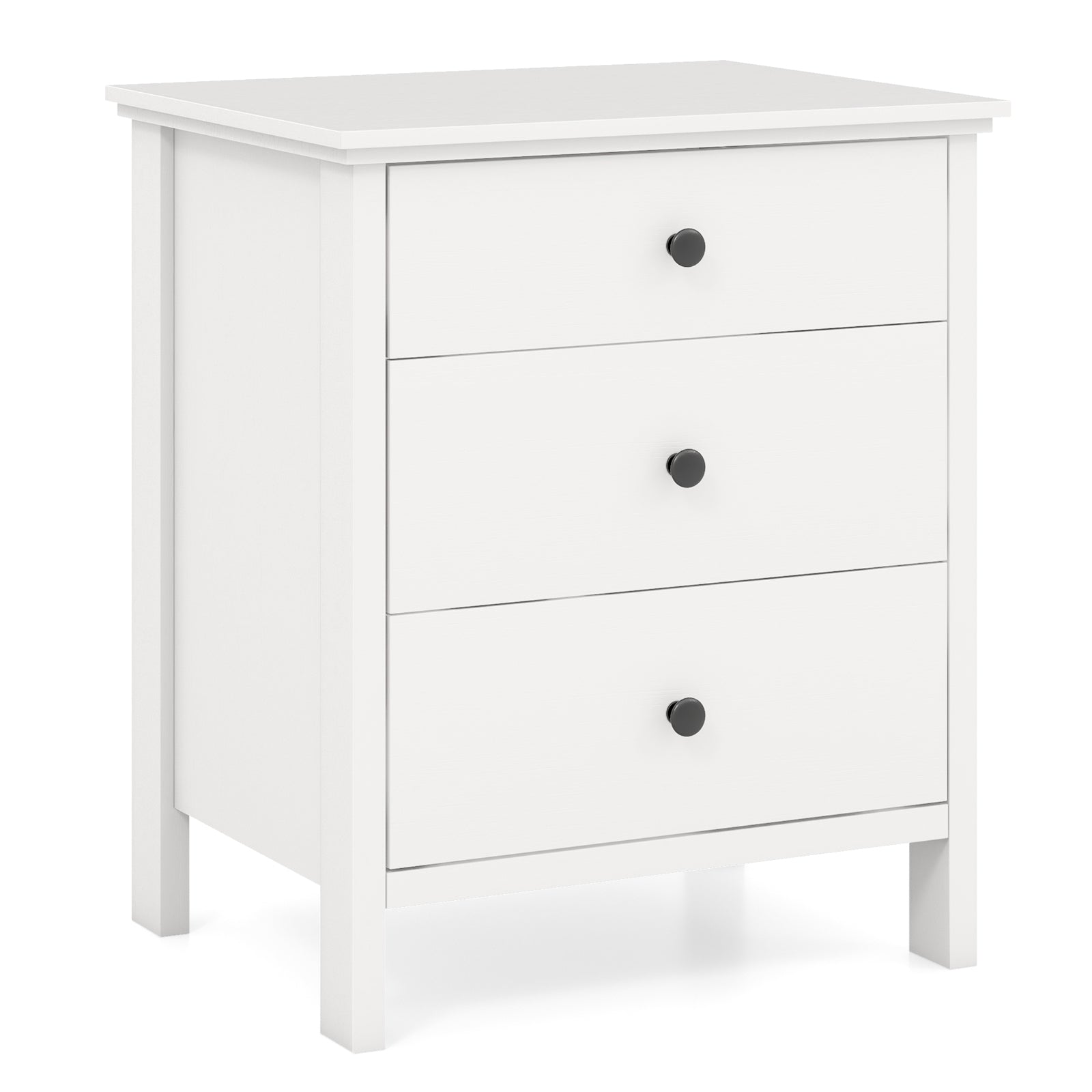 3-Drawer Wooden Nightstand Modern Bedside Table-Black - White