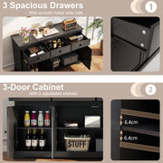 3 Drawers Sideboard Buffet Storage with Adjustable Shelves-Brown