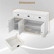 3 Drawers Sideboard Buffet Storage with Adjustable Shelves-White