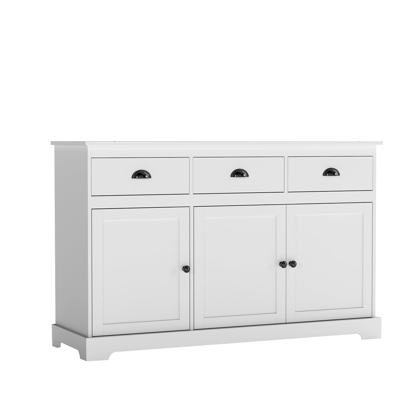 3 Drawers Sideboard Buffet Storage with Adjustable Shelves-White - White