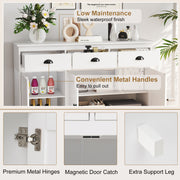 3 Drawers Sideboard Buffet Storage with Adjustable Shelves-White