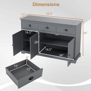 3 Drawers Sideboard Buffet Storage with Adjustable Shelves-Gray
