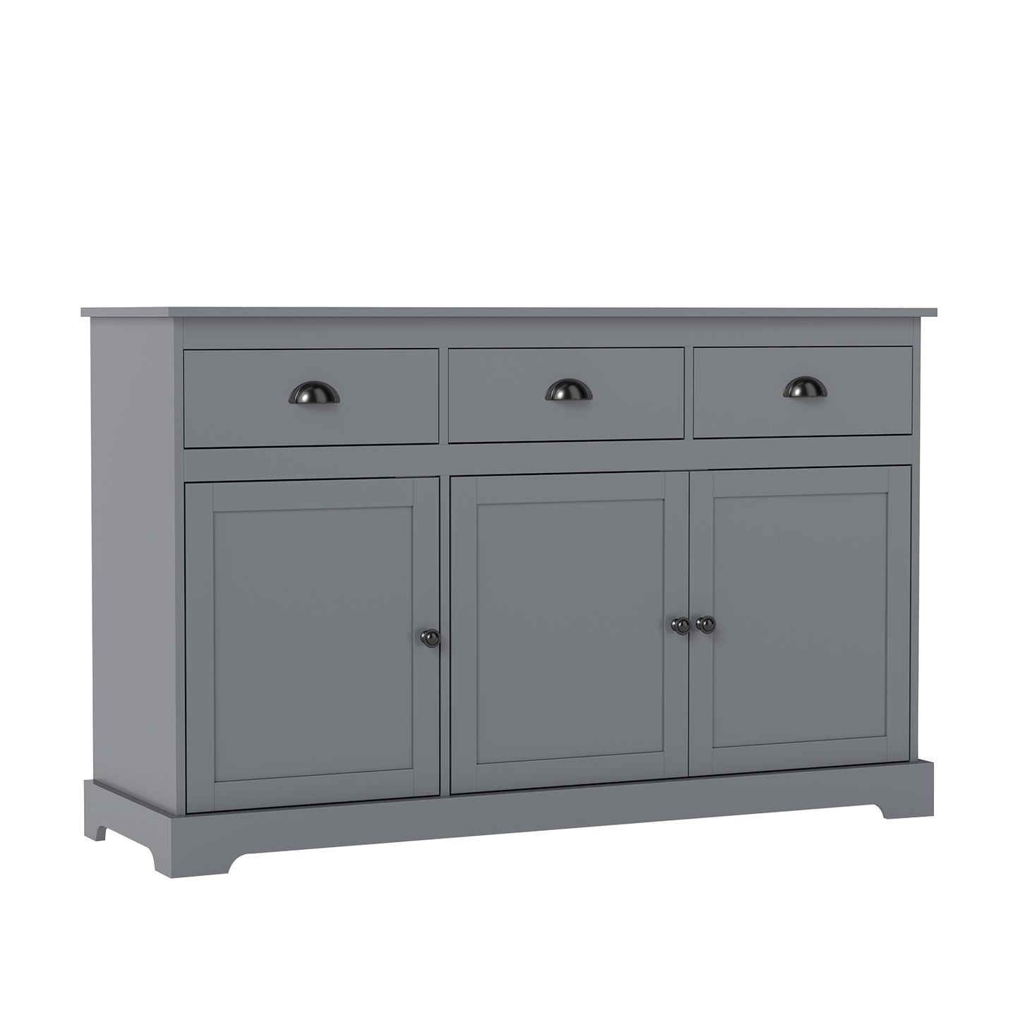 3 Drawers Sideboard Buffet Storage with Adjustable Shelves-White - Gray