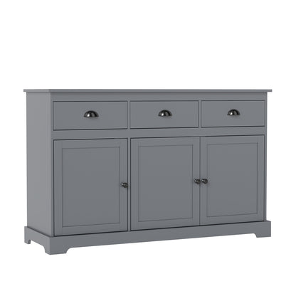3 Drawers Sideboard Buffet Storage with Adjustable Shelves-White - Gray