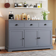 3 Drawers Sideboard Buffet Storage with Adjustable Shelves-Gray