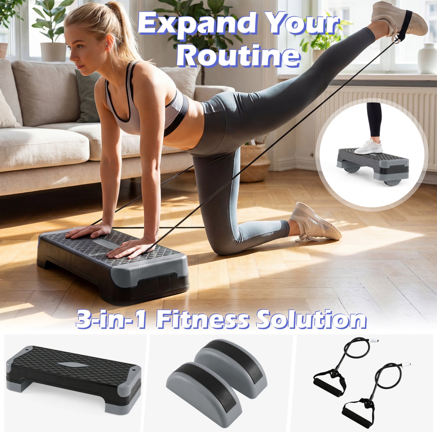3-in-1 Aerobic Step Platform with Risers and Balance Trainers