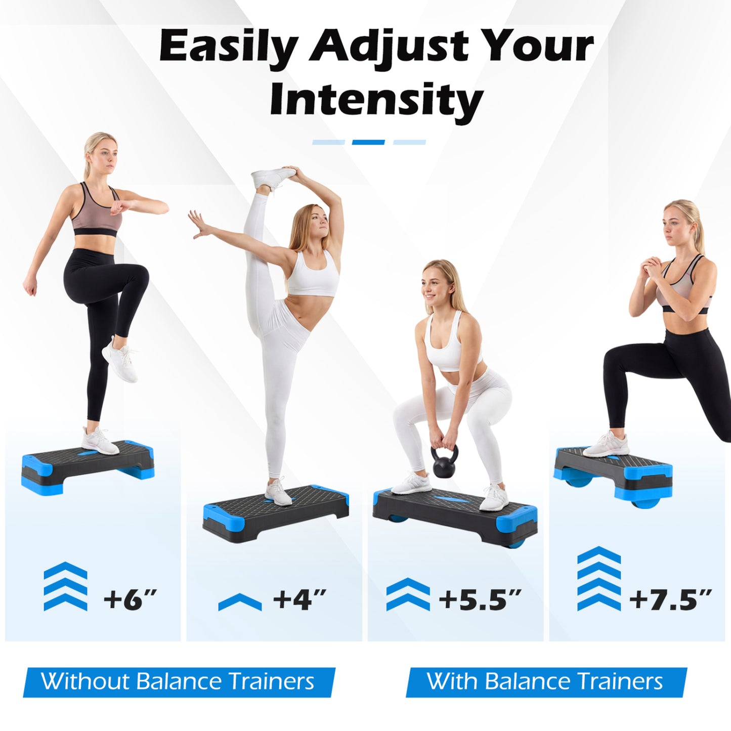 3-in-1 Aerobic Step Platform with Risers and Balance Trainers