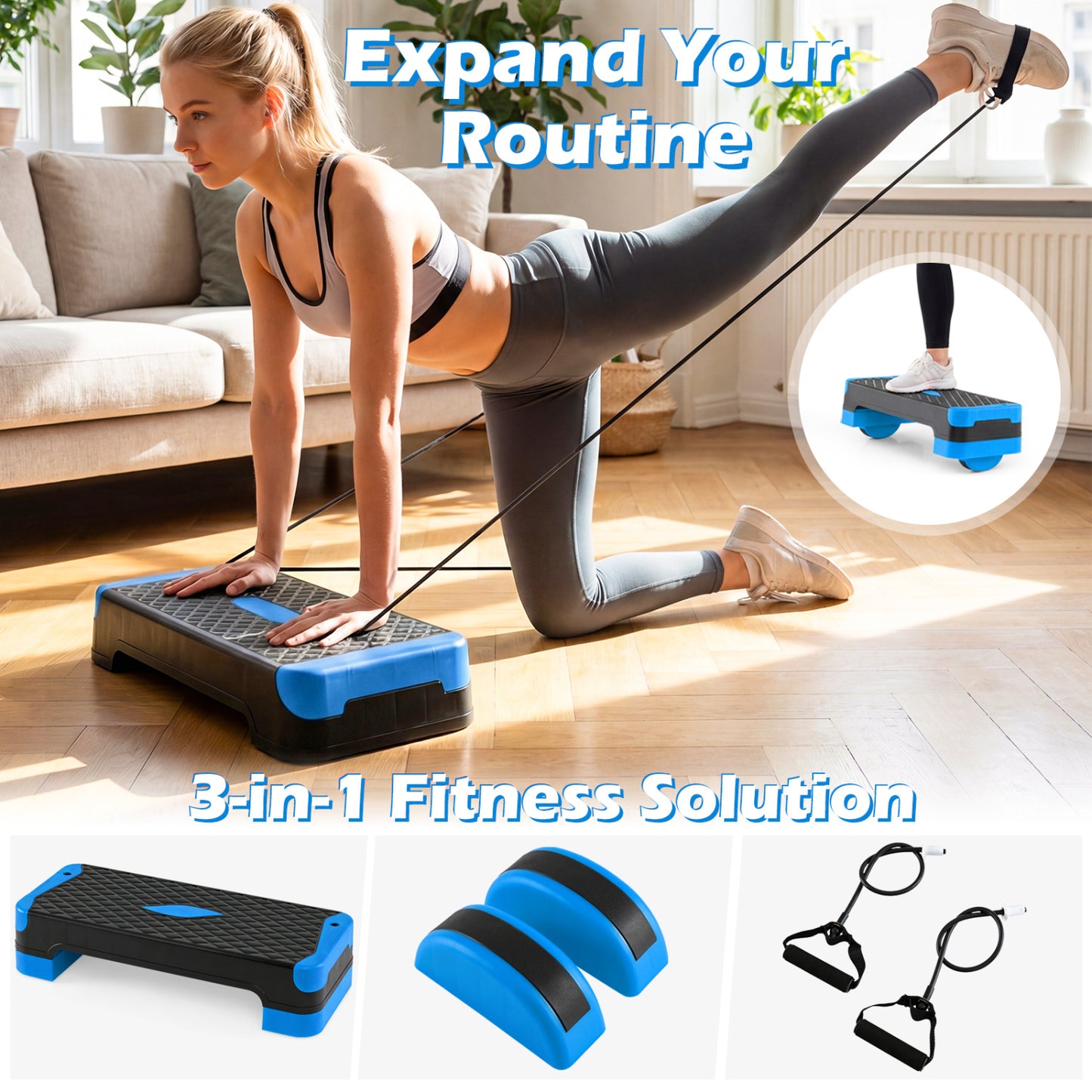 3-in-1 Aerobic Step Platform with Risers and Balance Trainers