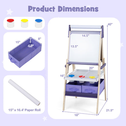 3-in-1 Kids Art Easel with Magnetic Whiteboard & Chalkboard
