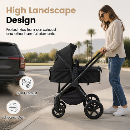3-in-1 Convertible High Landscape Bassinet Stroller