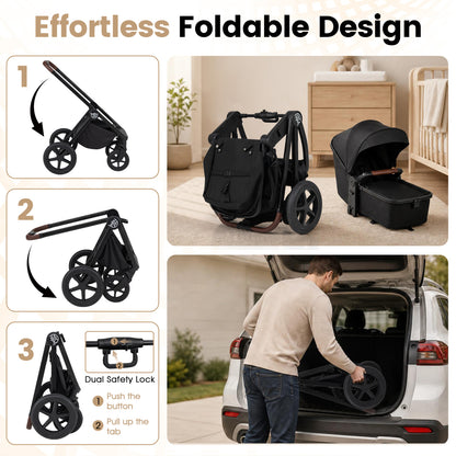3-in-1 Convertible High Landscape Bassinet Stroller