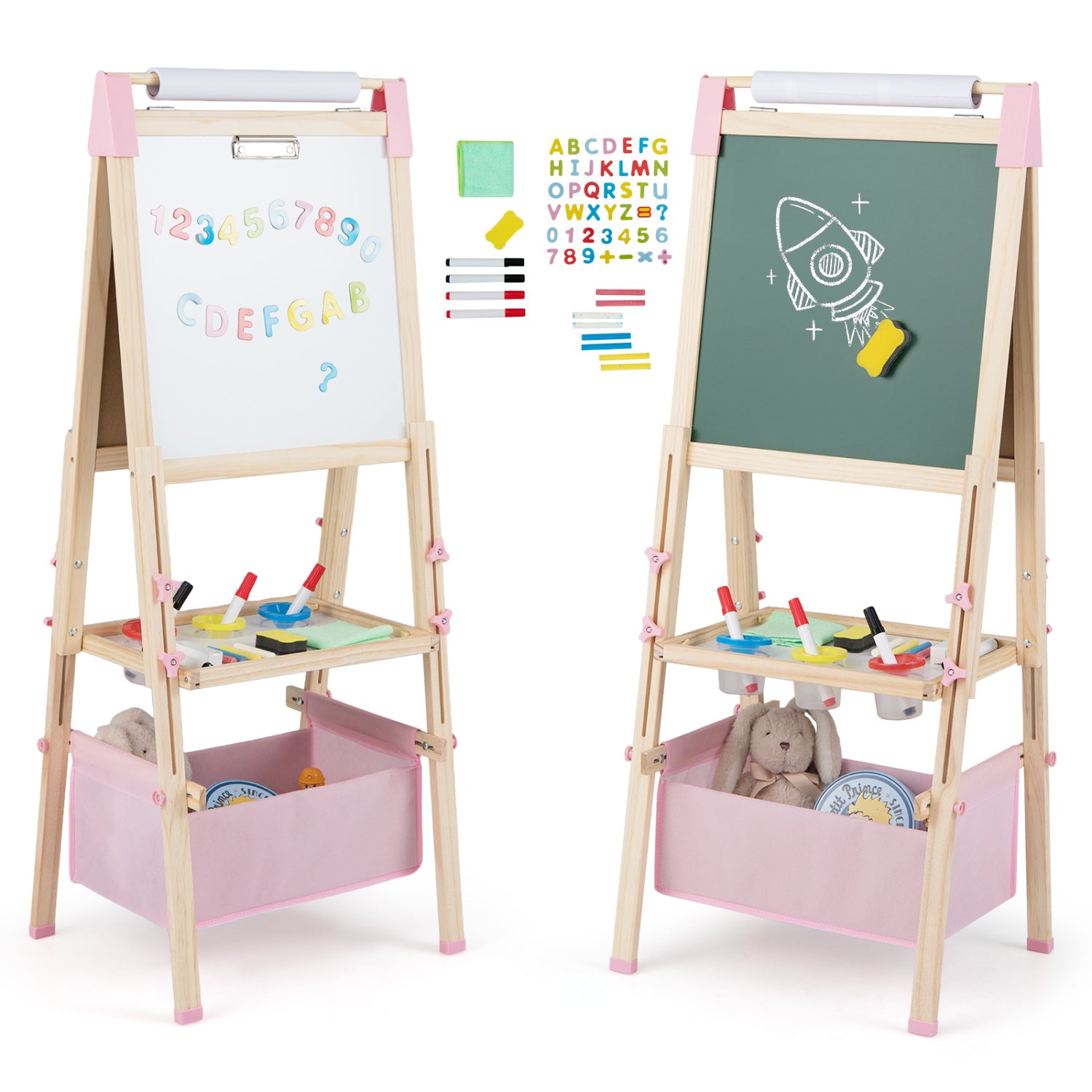 3-in-1 Double-Sided Adjustable Kid Easel for 3-8 Years Old Toddlers-Pink - Pink
