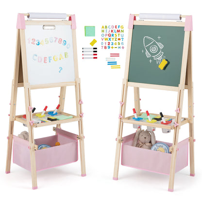 3-in-1 Double-Sided Adjustable Kid Easel for 3-8 Years Old Toddlers-Pink - Pink