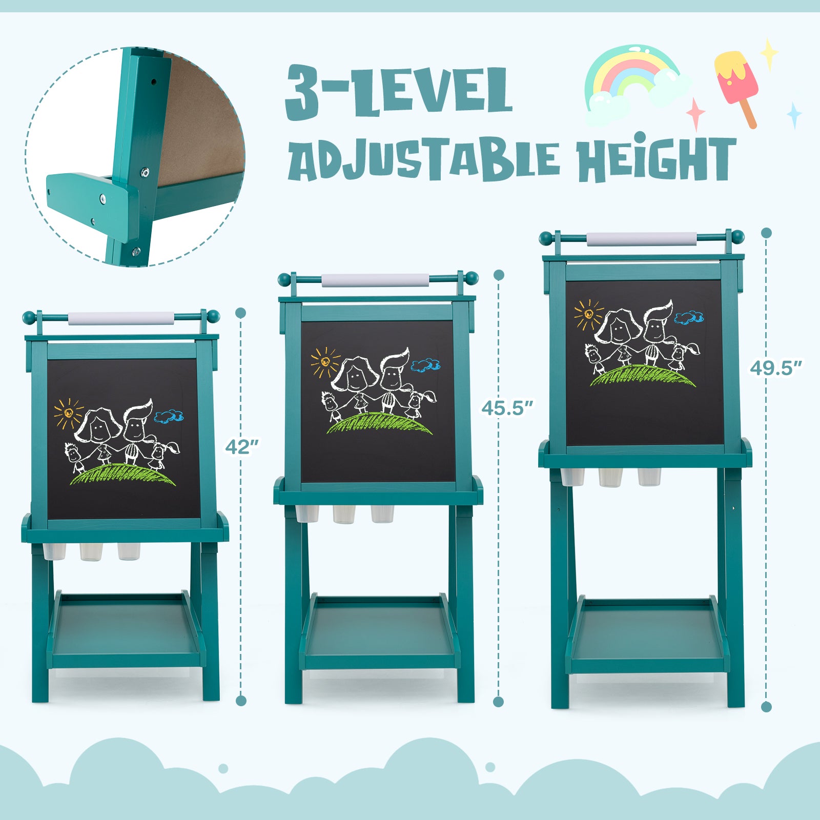 3-in-1 Double-sided Art Easel with Chalkboard and Magnetic Whiteboard-Green