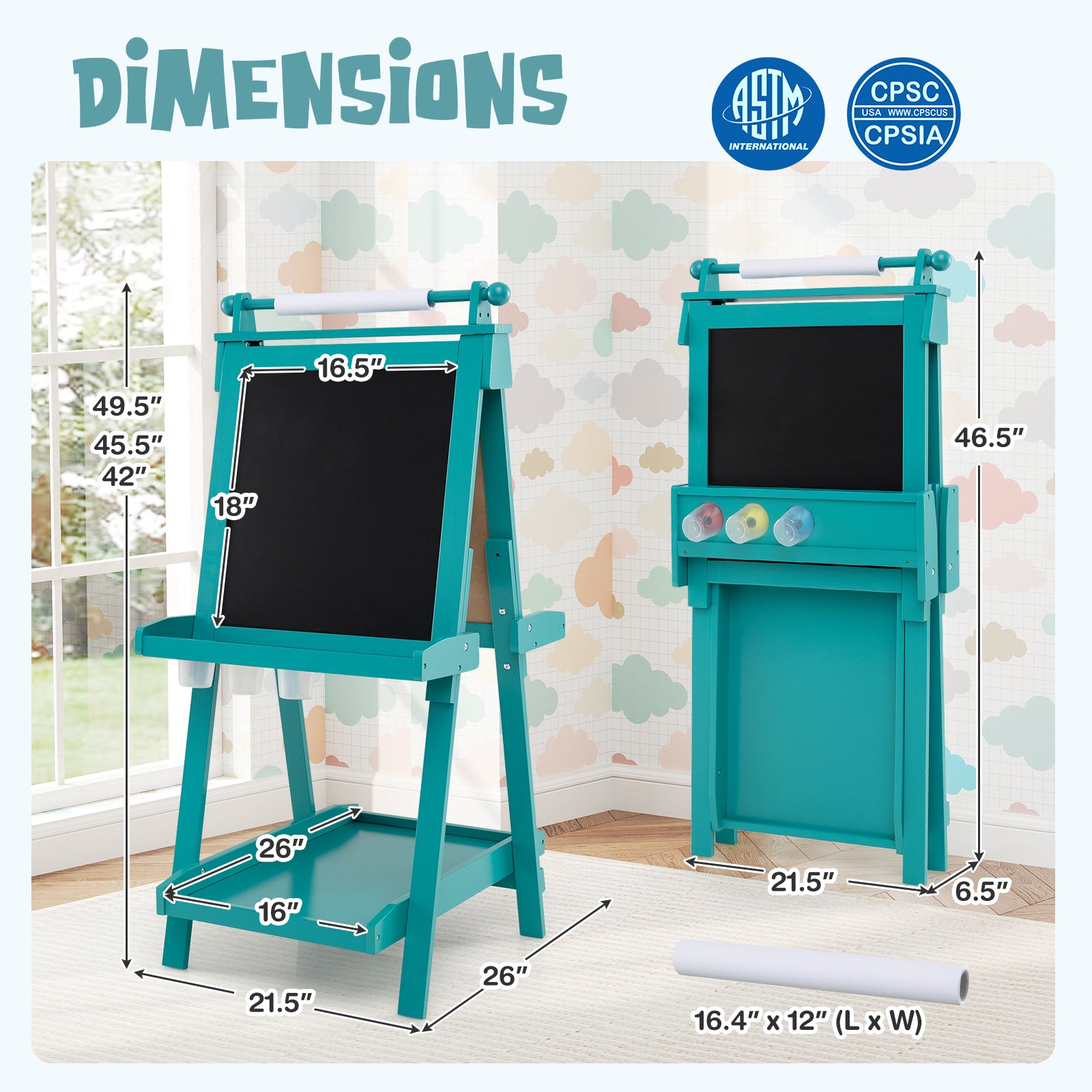 3-in-1 Double-sided Art Easel with Chalkboard and Magnetic Whiteboard-Green
