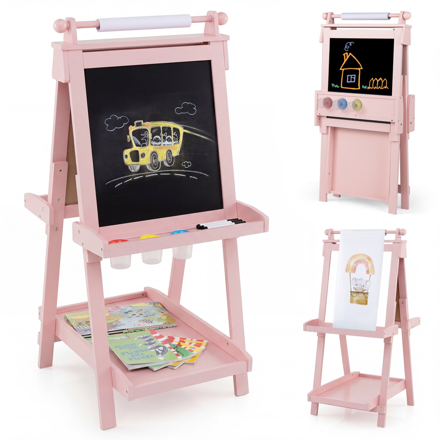 Double-Sided Kids Art Easel with Chalkboard & Whiteboard