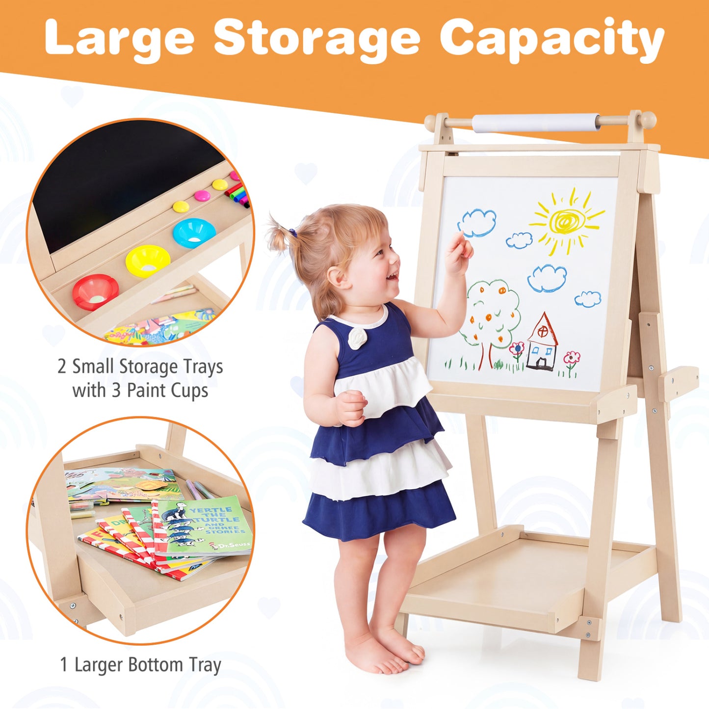 Double-Sided Kids Art Easel with Chalkboard & Whiteboard