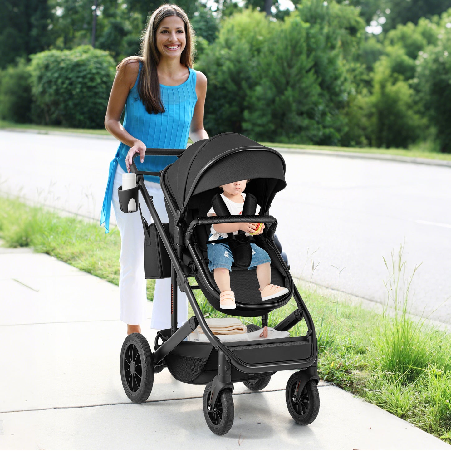 3-in-1 Folding Convertible Newborn Stroller with Detachable Bassinet