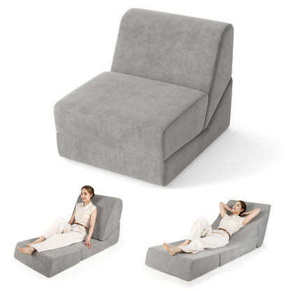 3-in-1 Folding Sofa Bed with Washable Zippered Cover-Gray
