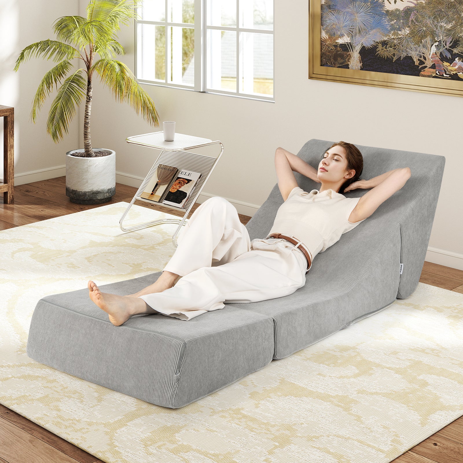 3-in-1 Folding Sofa Bed with Washable Zippered Cover-Gray
