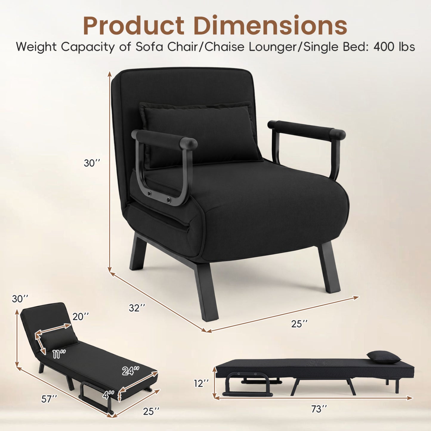 3-in-1 Folding Sofa Bed with Adjustable Backrest