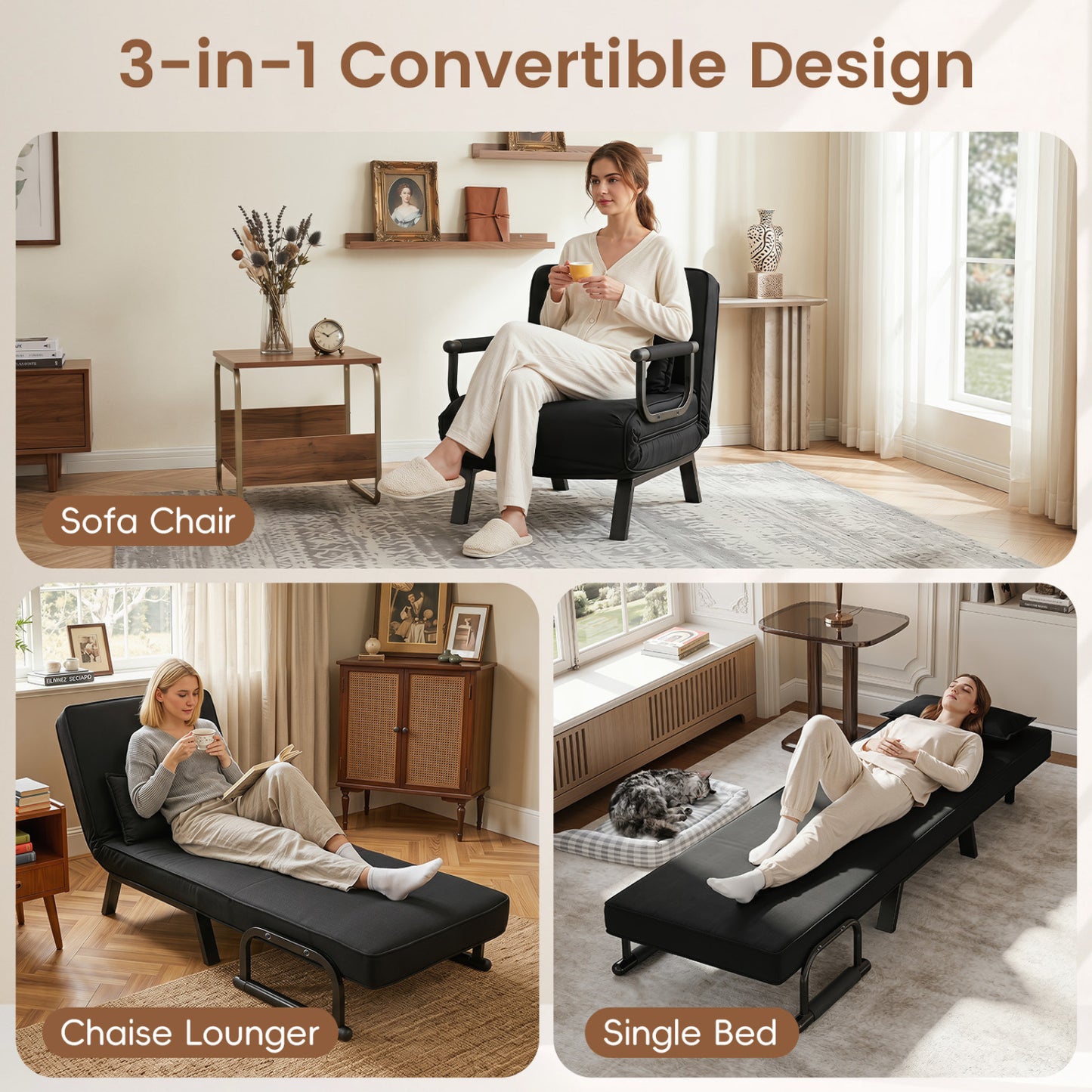 3-in-1 Folding Sofa Bed with Adjustable Backrest