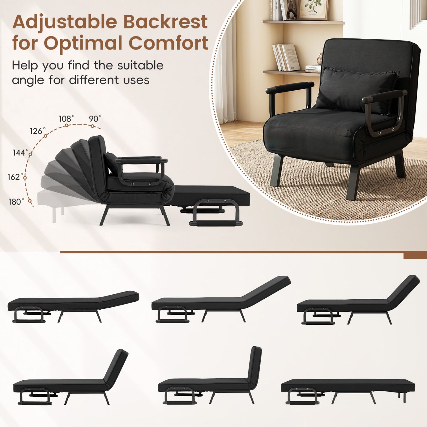 3-in-1 Folding Sofa Bed with Adjustable Backrest
