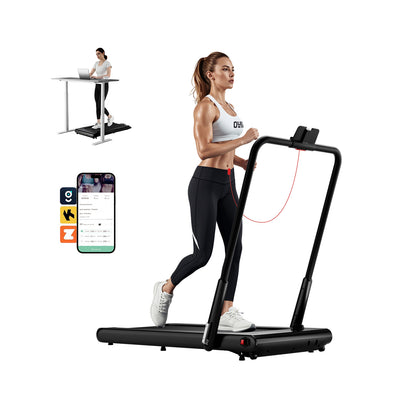 3-in-1 3HP Folding Treadmill with Smart Apps Remote Control and Speakers-Black - Black