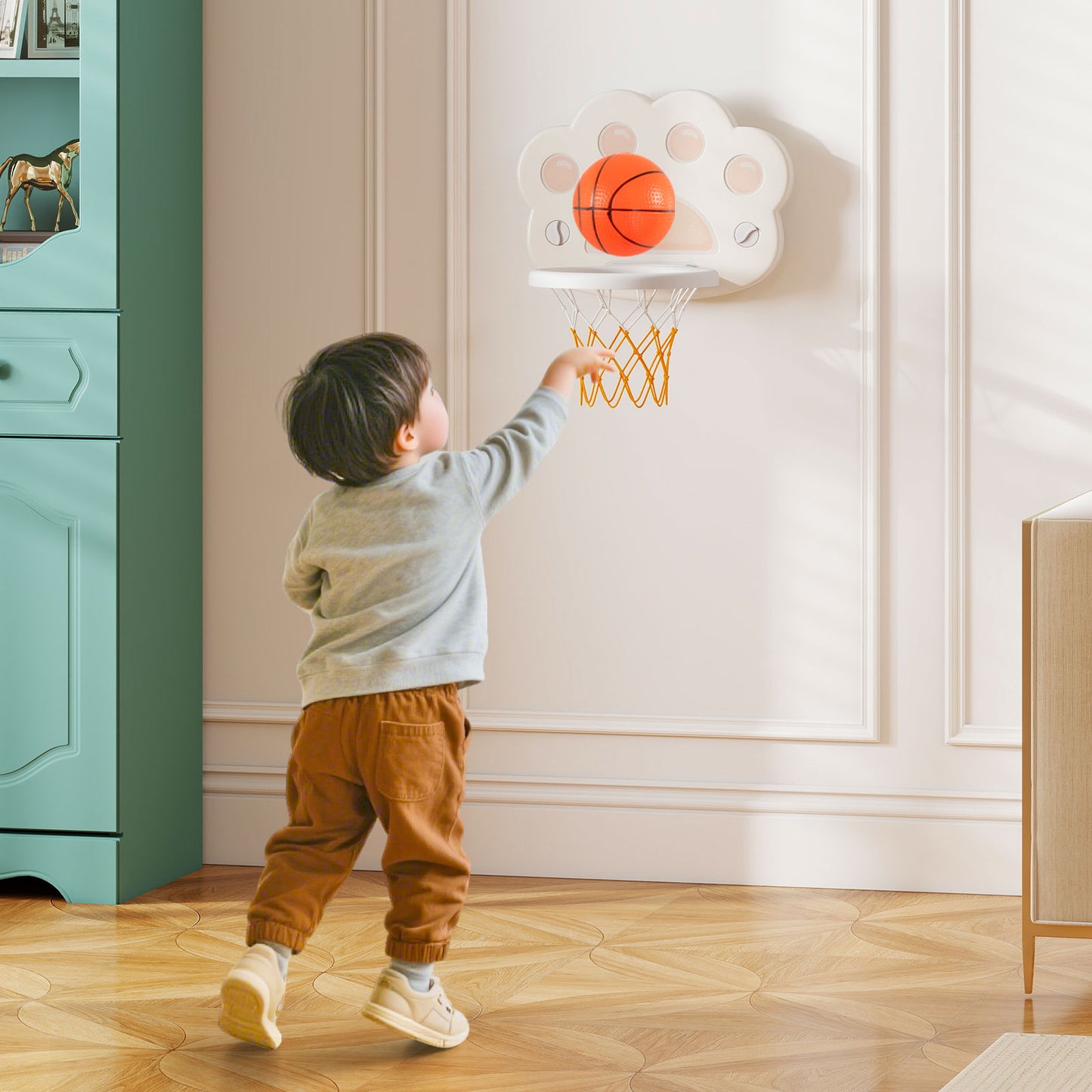 3 in 1 Kids Basketball Hoop with Basketball and Foldable Rim-Gray